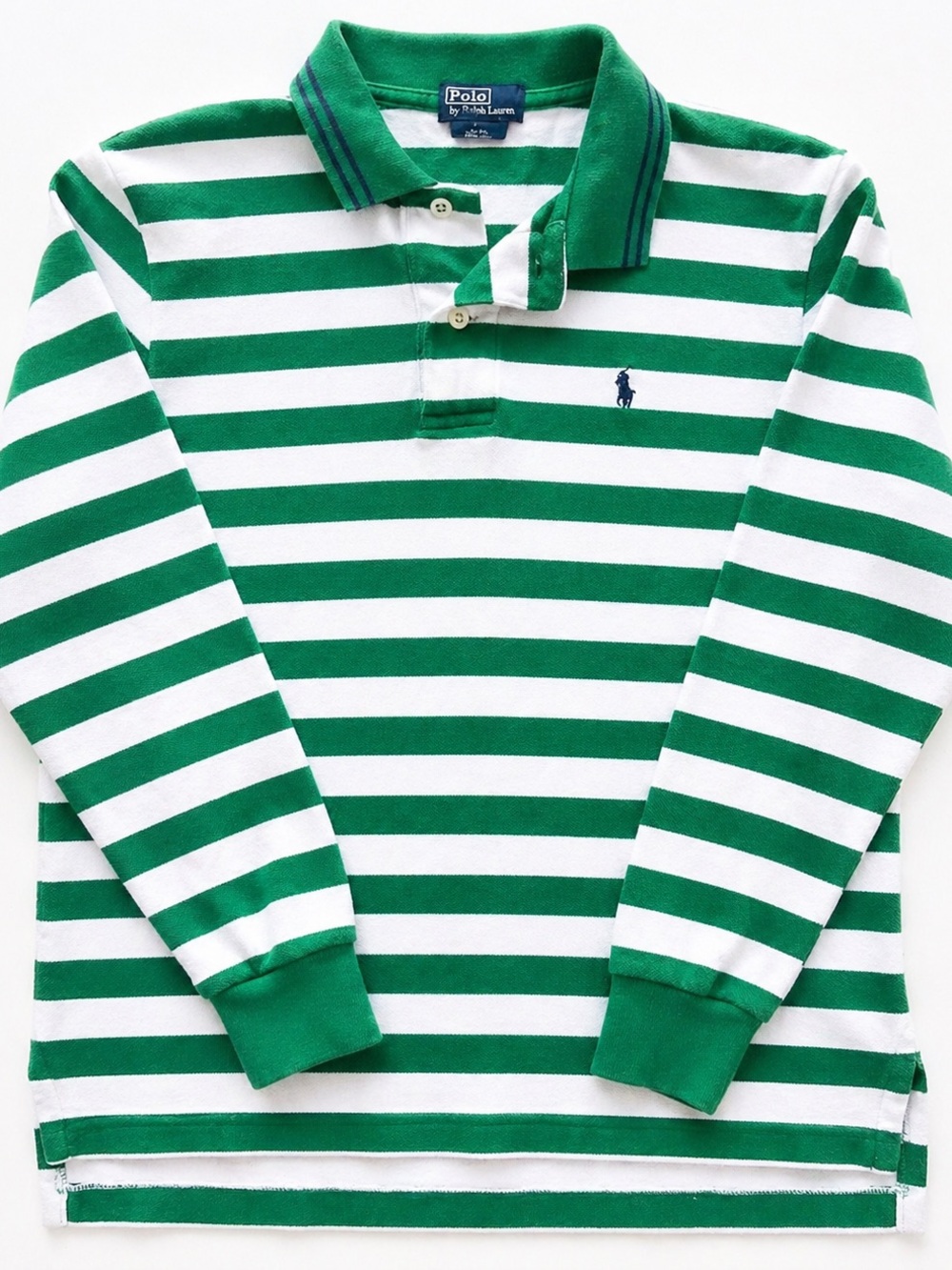Polo by Ralph Lauren Green and White Striped Long Sleeve Polo